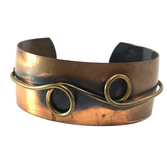 Unbranded Jewelry - Vintage Modernist Copper Cuff Bracelet with Looped Wire Design MCM